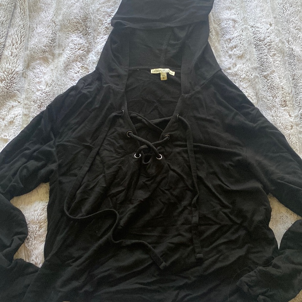 Black laced up hoodie Express M